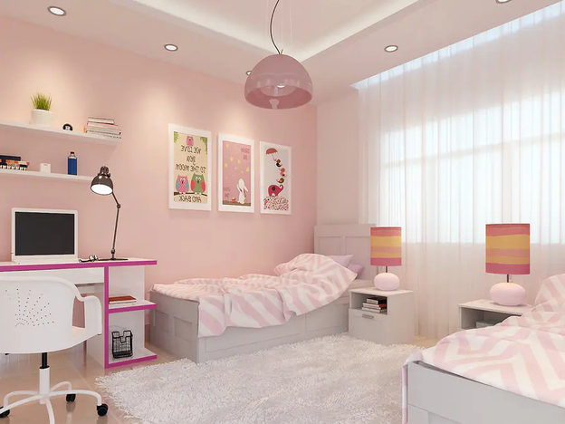 Góc phòng ngủ nữ tính với gam màu pastel nhẹ nhàng và đèn trang trí
