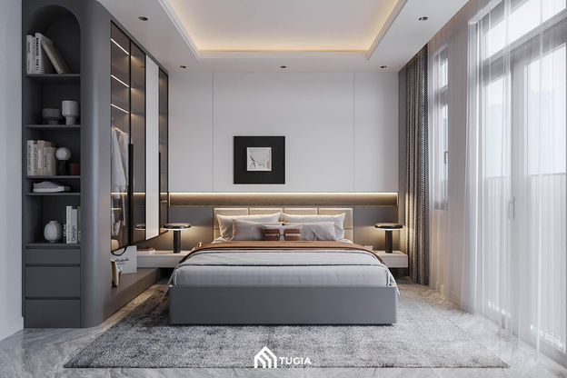 Phòng ngủ master 12m2 bố trí khoa học tạo cảm giác rộng rãi và ấm cúng