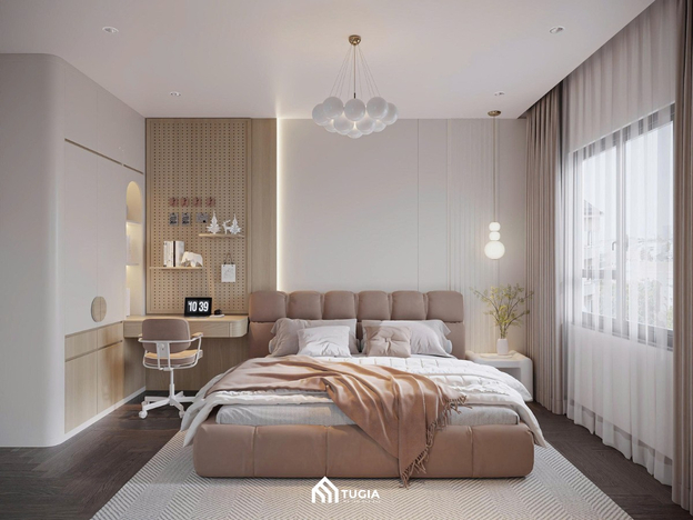 Phòng ngủ phong cách Hàn Quốc với gam màu be dịu nhẹ được nhiều bạn nữ yêu thích
