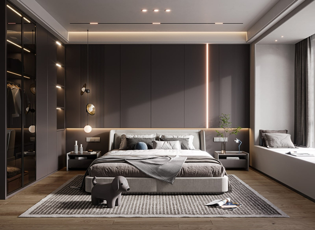 Sự gọn gàng và màu trầm là chìa khóa tạo nên chất riêng cho phòng ngủ nam