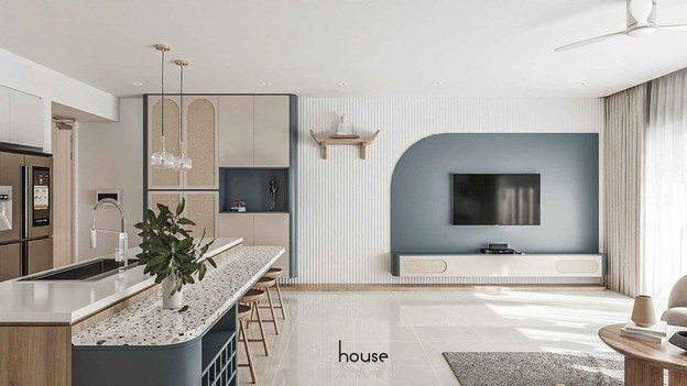 Sự kết hợp hài hòa giữa gỗ và đá tự nhiên